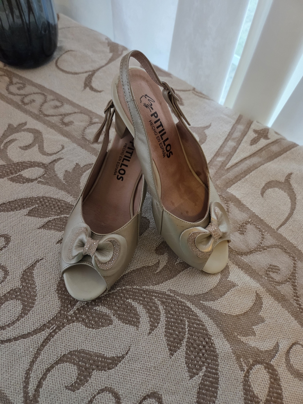 Cole Haan Cream Peep-Toe Slingback Bow Pumps